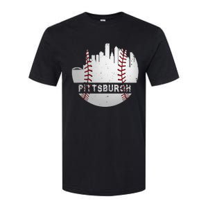 Pittsburgh Baseball Cityscape Distressed Novelty Pirate Gift Softstyle CVC T-Shirt