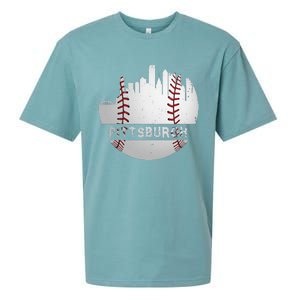 Pittsburgh Baseball Cityscape Distressed Novelty Pirate Gift Sueded Cloud Jersey T-Shirt