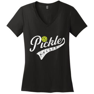 Pickle Baller Cool Paddle Sports Pickleball Lover Vintage Women's V-Neck T-Shirt