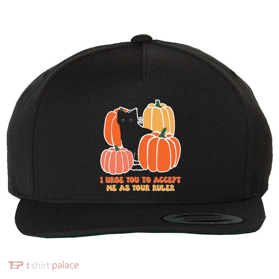 Pumpkin Black Cat I Urge You To Accept Me As Your Ruler Wool Snapback Cap