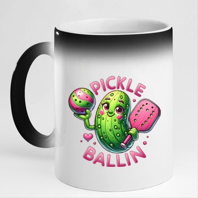 Pickle Ballin Cute Pickleball Women Pickleball Lovers 11oz Black Color Changing Mug