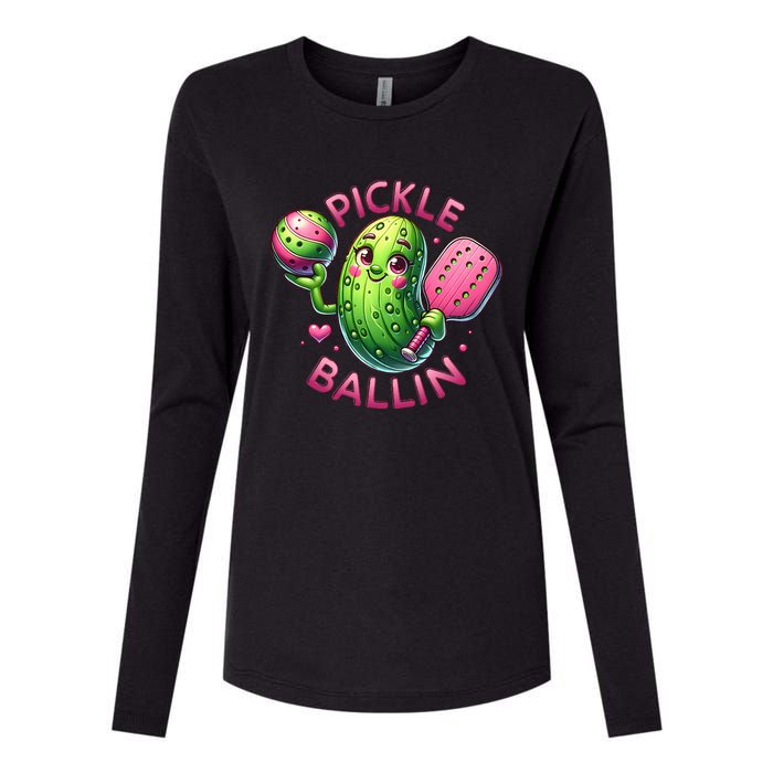 Pickle Ballin Cute Pickleball Women Pickleball Lovers Womens Cotton Relaxed Long Sleeve T-Shirt