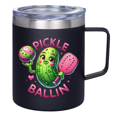 Pickle Ballin Cute Pickleball Women Pickleball Lovers 12oz Stainless Steel Coffee Mug