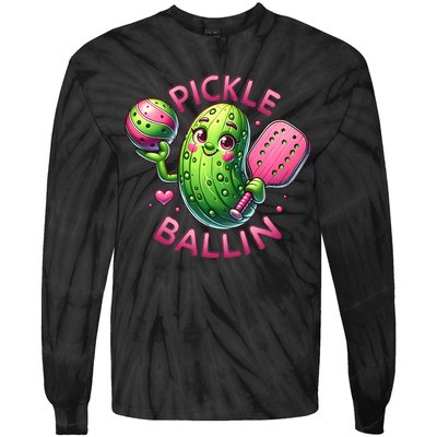 Pickle Ballin Cute Pickleball Women Pickleball Lovers Tie-Dye Long Sleeve Shirt