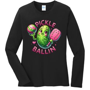 Pickle Ballin Cute Pickleball Women Pickleball Lovers Ladies Long Sleeve Shirt