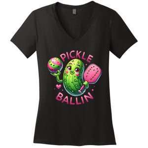 Pickle Ballin Cute Pickleball Women Pickleball Lovers Women's V-Neck T-Shirt