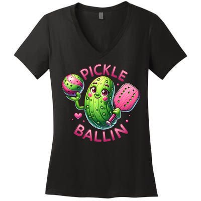 Pickle Ballin Cute Pickleball Women Pickleball Lovers Women's V-Neck T-Shirt