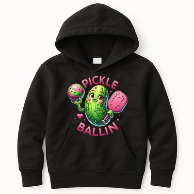 Pickle Ballin Cute Pickleball Women Pickleball Lovers Kids Hoodie