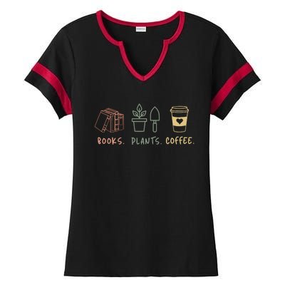 Plants Books Coffee Lover Ladies Halftime Notch Neck Tee