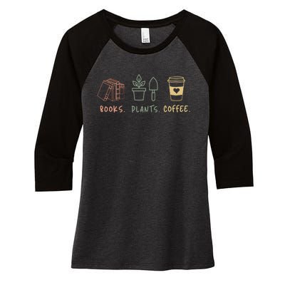 Plants Books Coffee Lover Women's Tri-Blend 3/4-Sleeve Raglan Shirt