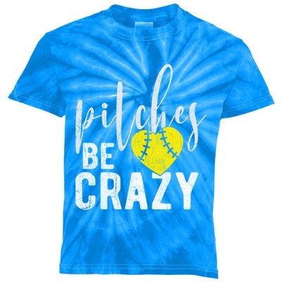 Pitches Be Crazy Softball Pitcher Fast Slow Pitch Funny Gift Kids Tie-Dye T-Shirt