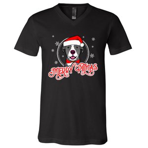 Pit Bull Christmas Merry Pitmas V-Neck T-Shirt