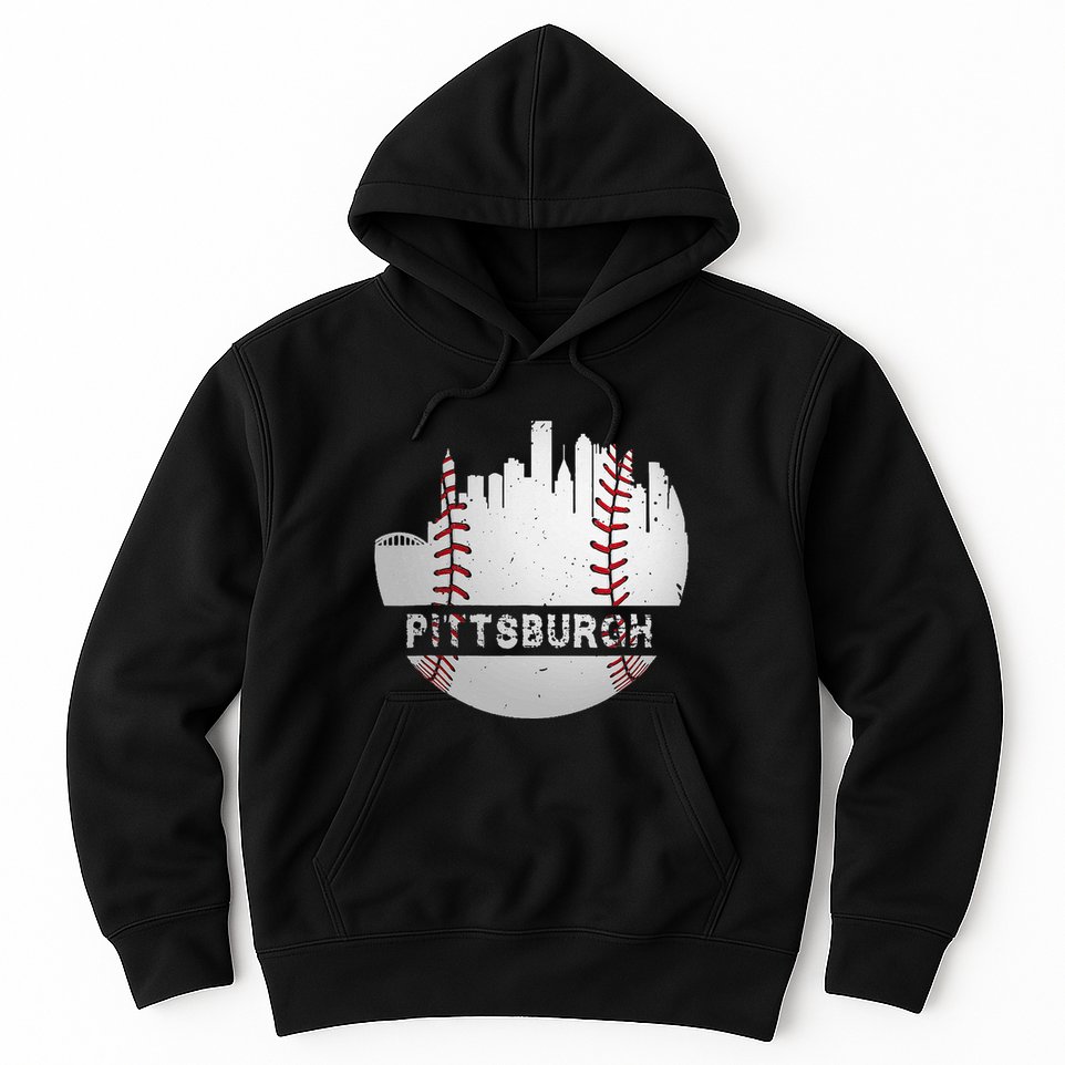 Pittsburgh Baseball Cityscape Distressed Novelty Pirate Gift Hoodie