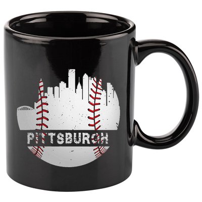 Pittsburgh Baseball Cityscape Distressed Novelty Pirate Gift 11oz C Handle Ceramic Mug