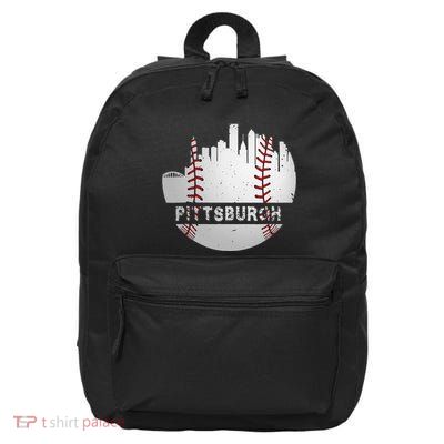 Pittsburgh Baseball Cityscape Distressed Novelty Pirate Gift 16 in Basic Backpack