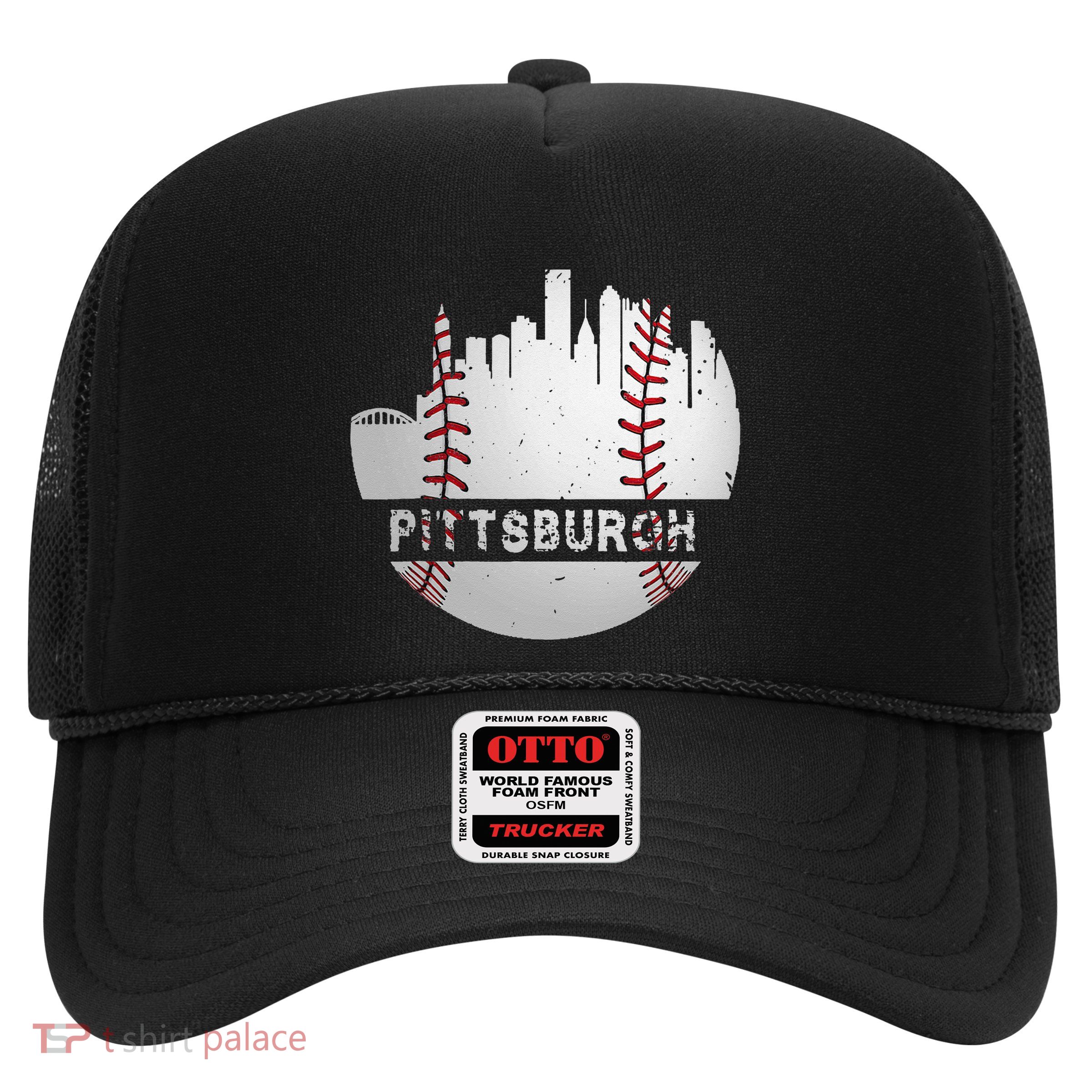 Pittsburgh Baseball Cityscape Distressed Novelty Pirate Gift Trucker Hat