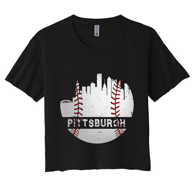 Pittsburgh Baseball Cityscape Distressed Novelty Pirate Gift Crop Top