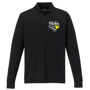 Pitches Be Crazy Softball Player Funny Funny Gift Performance Long Sleeve Polo