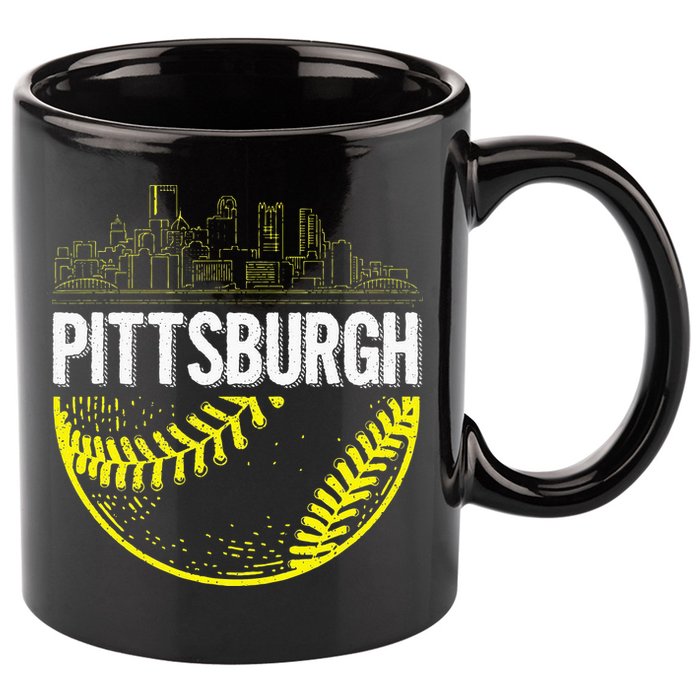 Pittsburgh Baseball Cityscape Distressed 11oz C Handle Ceramic Mug