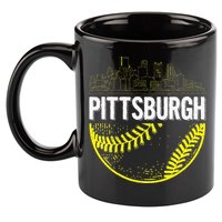 Pittsburgh Baseball Cityscape Distressed 11oz C Handle Ceramic Mug