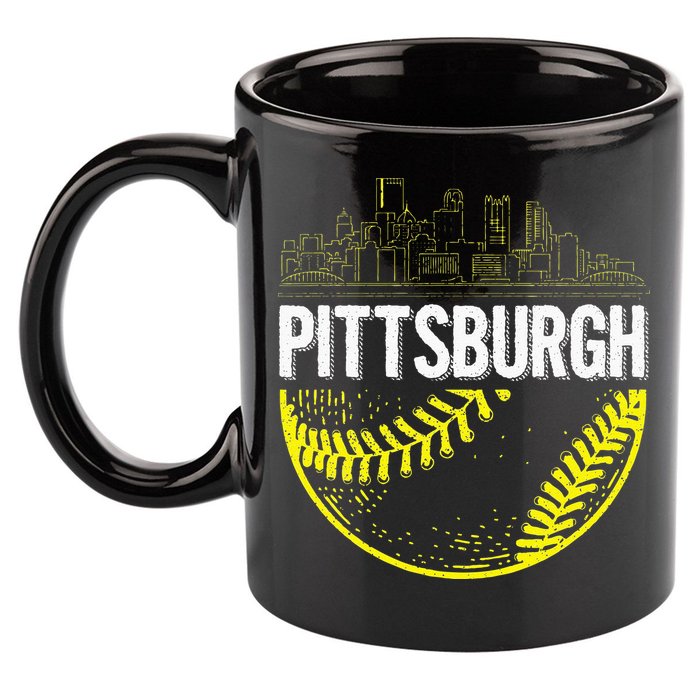 Pittsburgh Baseball Cityscape Distressed 11oz C Handle Ceramic Mug