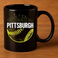 Pittsburgh Baseball Cityscape Distressed 11oz C Handle Ceramic Mug