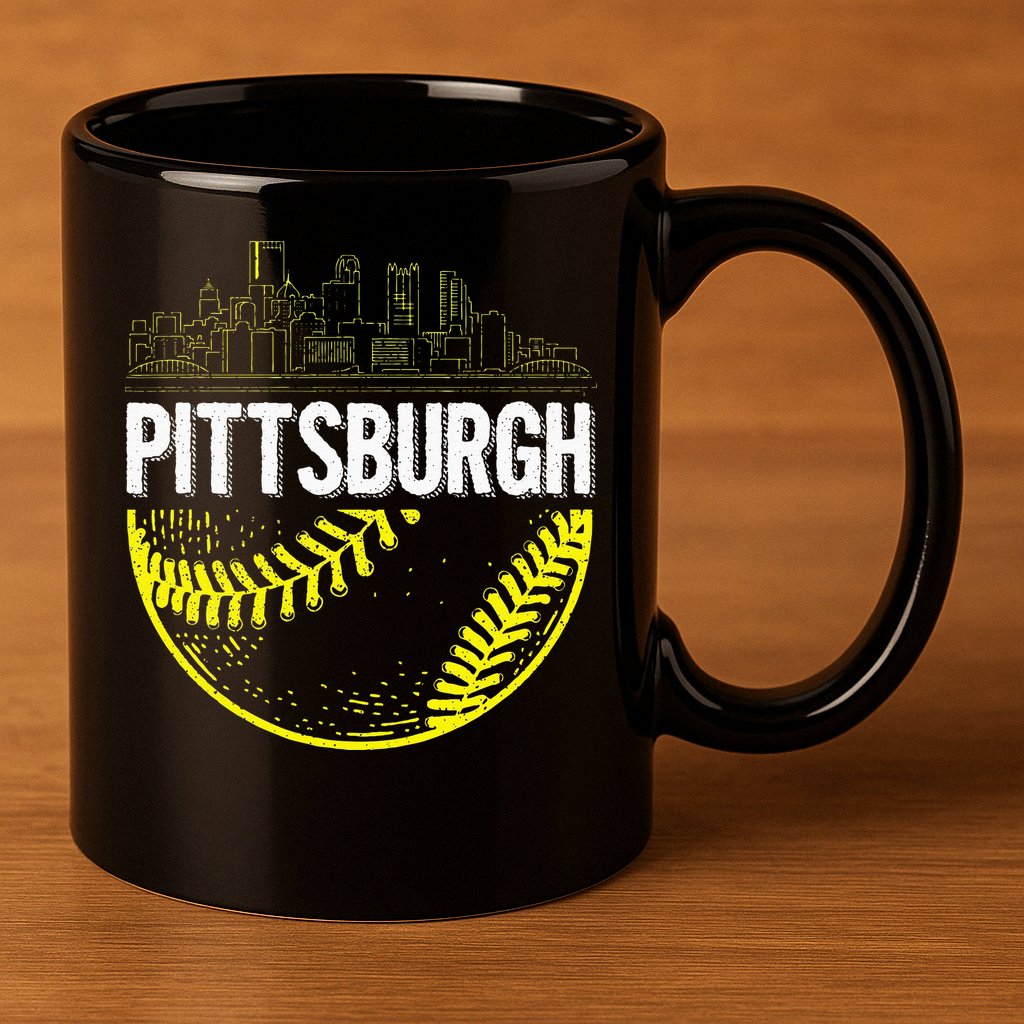 Pittsburgh Baseball Cityscape Distressed 11oz C Handle Ceramic Mug