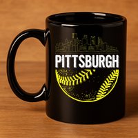 Pittsburgh Baseball Cityscape Distressed 11oz C Handle Ceramic Mug