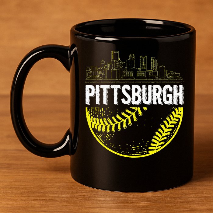 Pittsburgh Baseball Cityscape Distressed 11oz C Handle Ceramic Mug