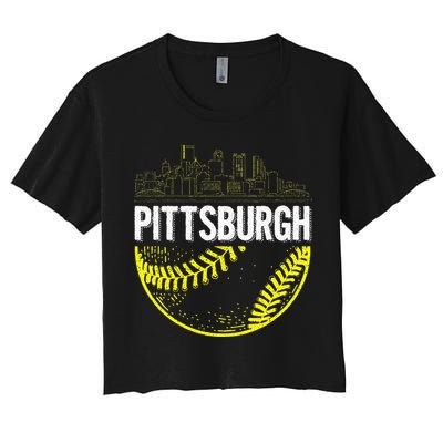 Pittsburgh Baseball Cityscape Distressed Crop Top