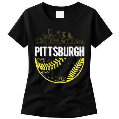 Pittsburgh Baseball Cityscape Distressed Womens T-Shirt