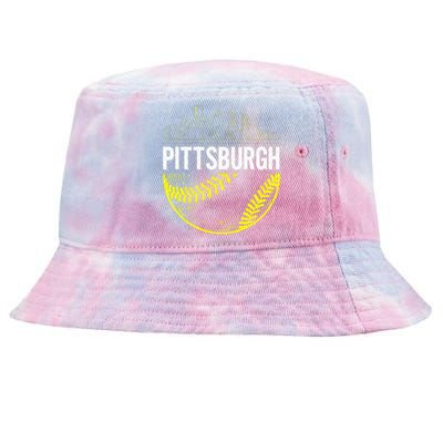 Pittsburgh Baseball Cityscape Distressed Tie-Dyed Bucket Hat