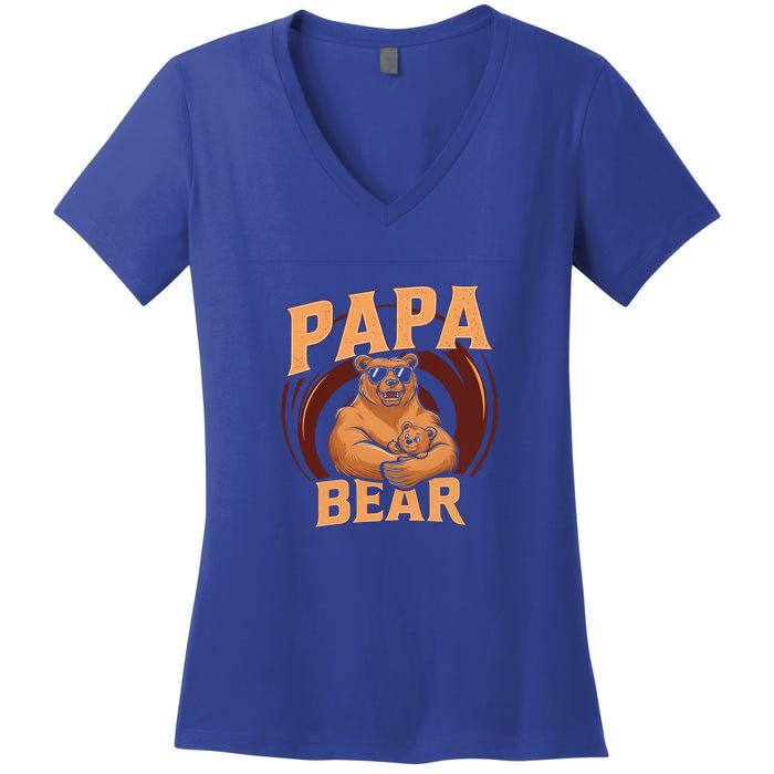 Papa Bear Cute Bears Family Father Dad Daddy Papa Bear Great Gift Women's V-Neck T-Shirt