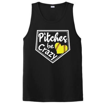 Pitches Be Crazy Softball Player Funny Gift PosiCharge Competitor Tank