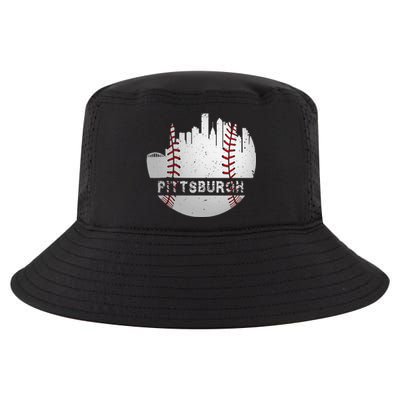 Pittsburgh Baseball Cityscape Distressed Novelty Pirate Gift Cool Comfort Performance Bucket Hat