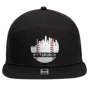 Pittsburgh Baseball Cityscape Distressed Novelty Pirate Gift 7 Panel Mesh Trucker Snapback Hat