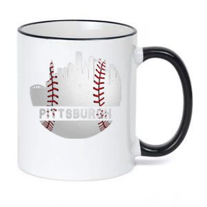 Pittsburgh Baseball Cityscape Distressed Novelty Pirate Gift 11oz Black Color Changing Mug