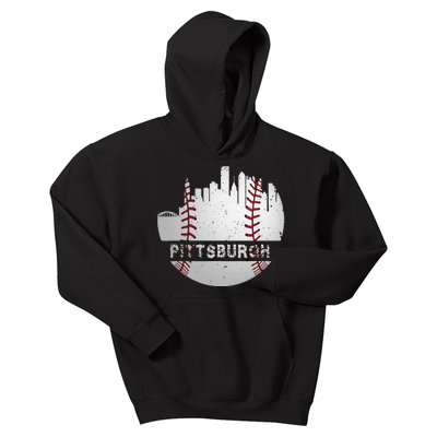 Pittsburgh Baseball Cityscape Distressed Novelty Pirate Gift Kids Hoodie