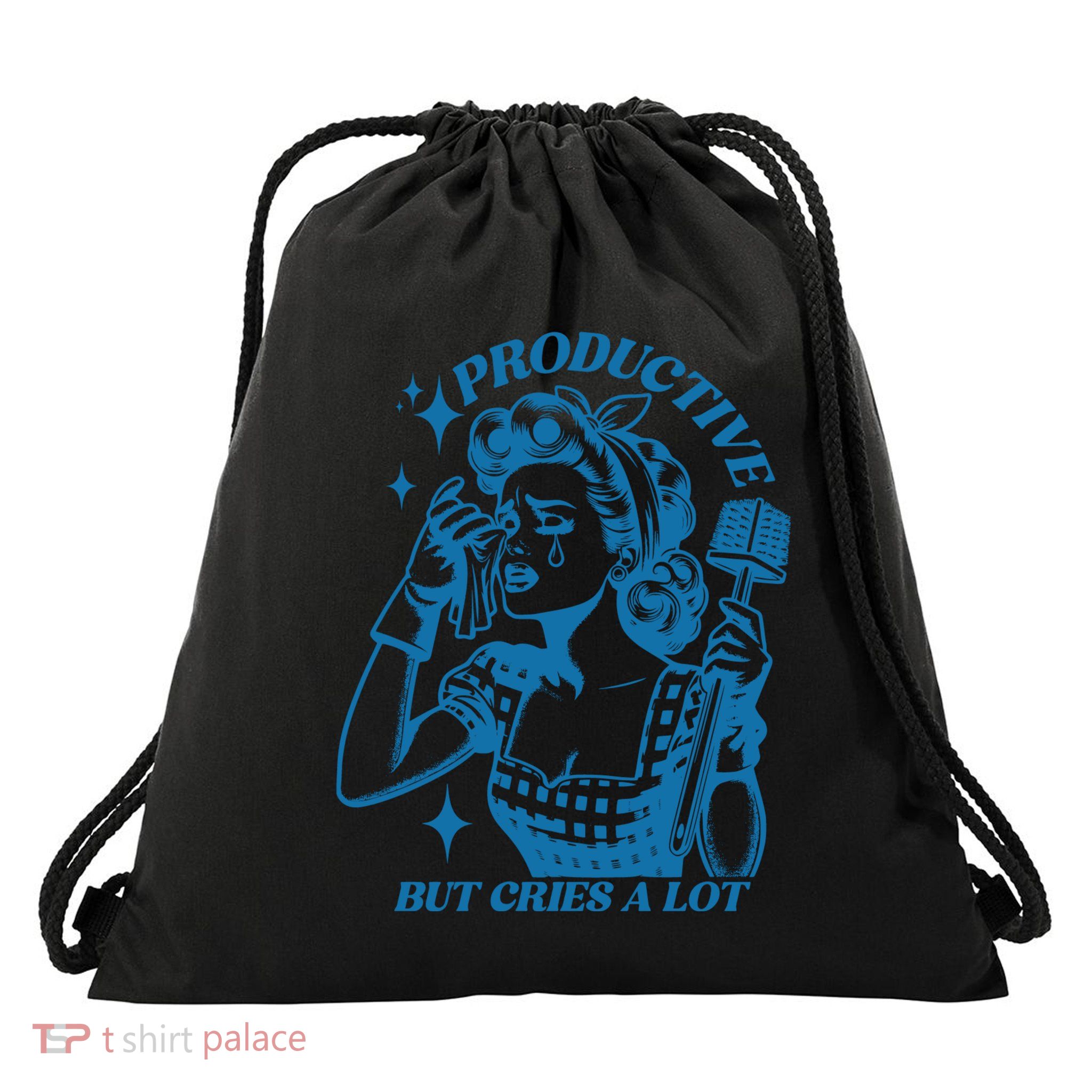 Productive But Cries A Lot Drawstring Bag