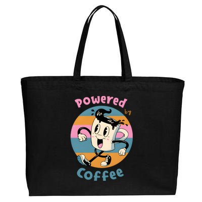 Powered By Coffee Lover Cute Coffee Cup Retro Cotton Canvas Jumbo Tote