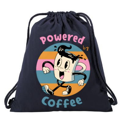 Powered By Coffee Lover Cute Coffee Cup Retro Drawstring Bag