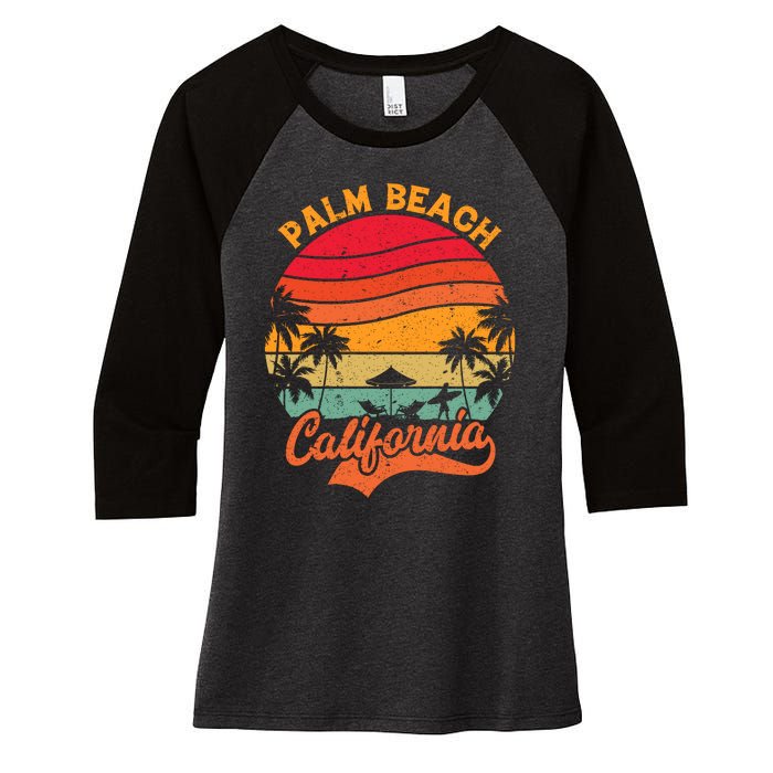 Palm Beach California Surfing Paradise Women's Tri-Blend 3/4-Sleeve Raglan Shirt