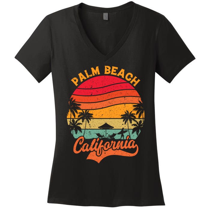 Palm Beach California Surfing Paradise Women's V-Neck T-Shirt