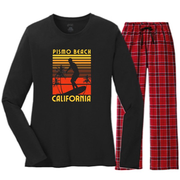 Pismo Beach California Surf Summer Vacation Vintage Women's Long Sleeve Flannel Pajama Set 