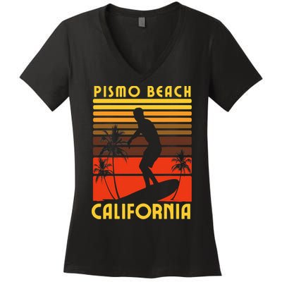 Pismo Beach California Surf Summer Vacation Vintage Women's V-Neck T-Shirt