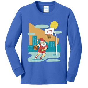 Playing Basketball Christmas Sports Santa Claus Native Gift Kids Long Sleeve Shirt