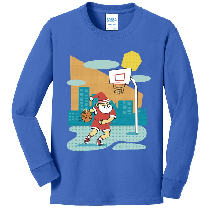 Playing Basketball Christmas Sports Santa Claus Native Gift Kids Long Sleeve Shirt