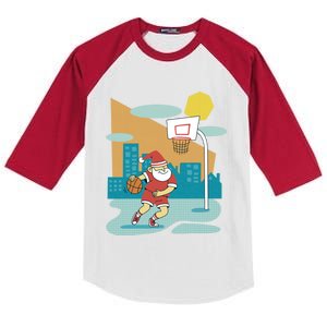 Playing Basketball Christmas Sports Santa Claus Native Gift Kids Colorblock Raglan Jersey