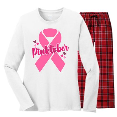 Pinktober Breast Cancer Awareness October Women's Long Sleeve Flannel Pajama Set 