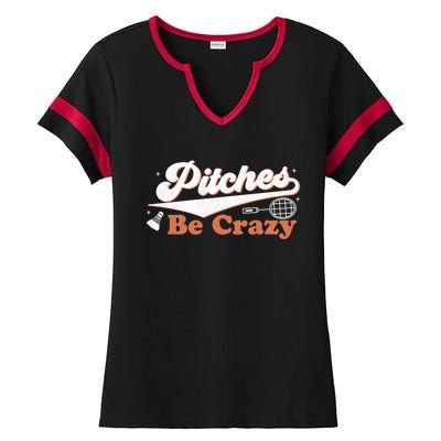 Pitches Be Crazy Funny Badminton Players Pitches Sport Lover Gift Ladies Halftime Notch Neck Tee